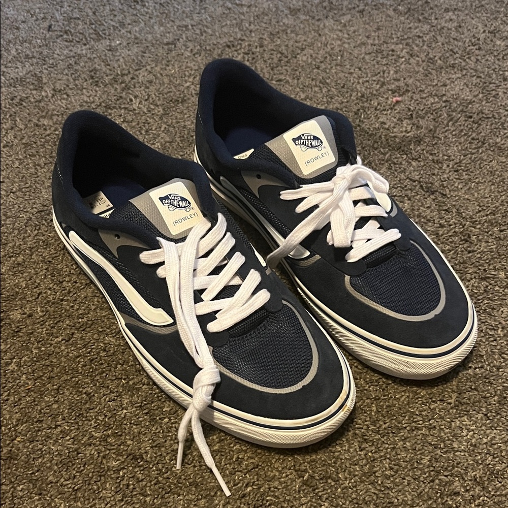 Vans Navy Blue and White Low Top Skate Sneakers